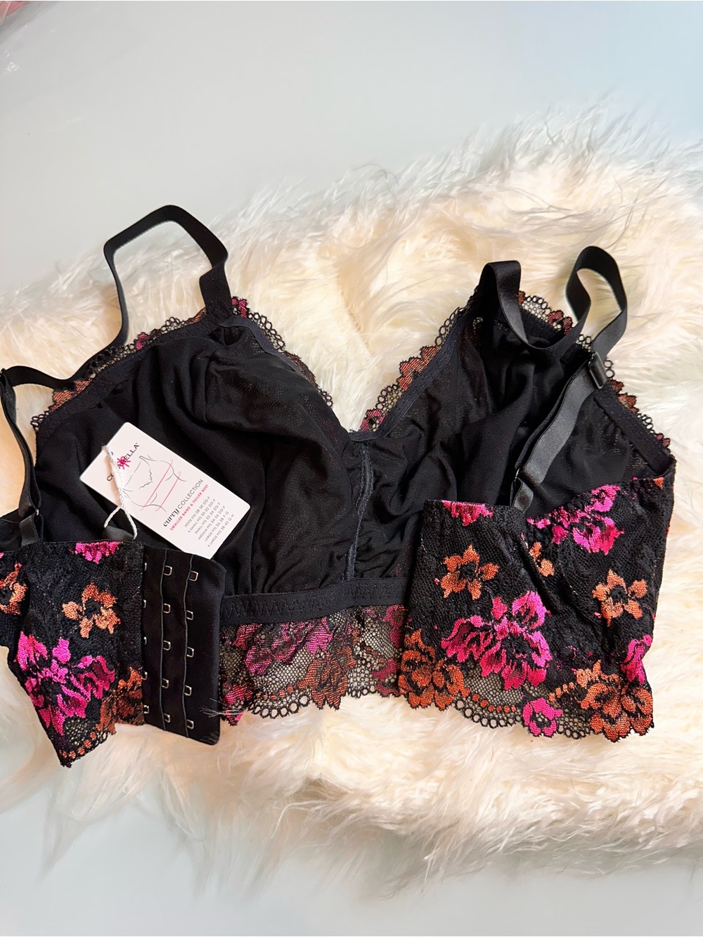 NWT Cosabella Savona Curvy Longline Bralette Virtual Pink Black Floral Lace Sz M - Picture 5 of 7